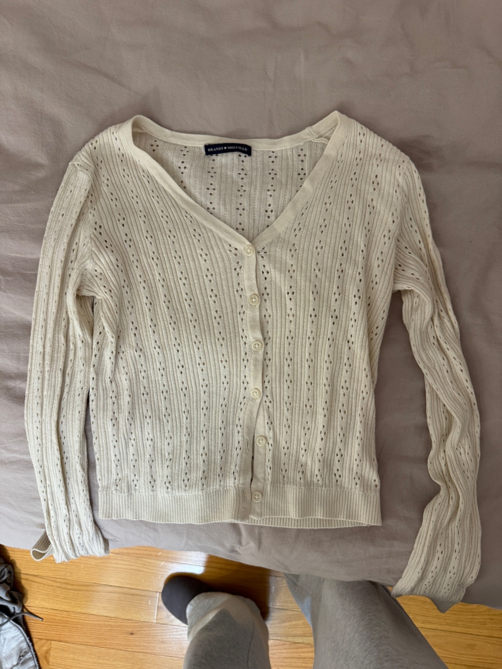 Brandy Melville Women’s Cream Eyelet Knit Button-Front Cardigan